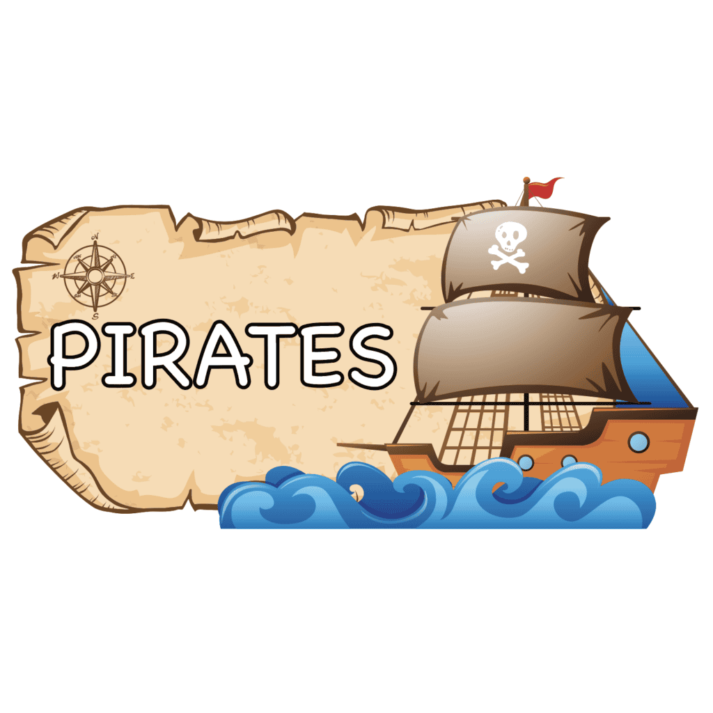 Pirate-themed sensory path with a ship and treasure map design for kids.